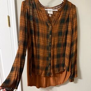 Knox Rose Orange and Black Plaid Blouse